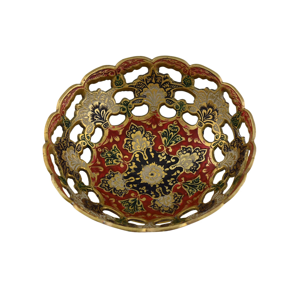 Trident EXIM Handmade Enamel Brass Home Decor , Mesh engraved and Painted Enamel Decorations Of High Quality & Purity Brass Bowl