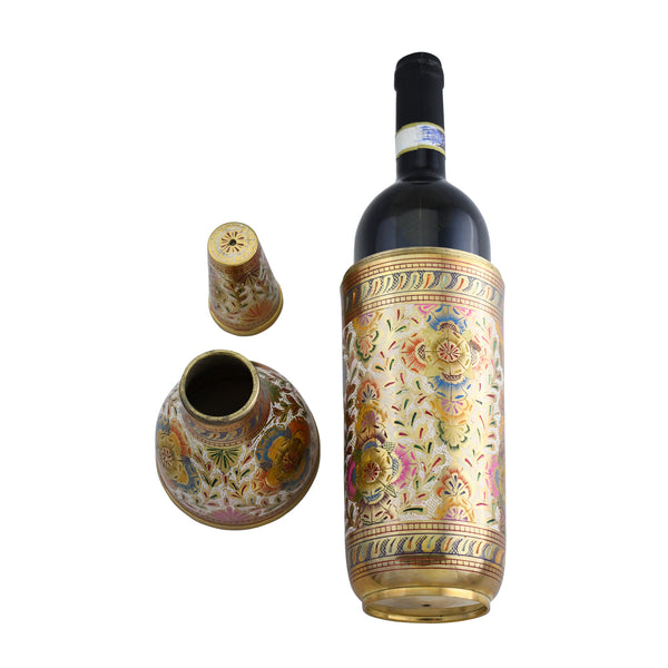 Trident EXIM Handmade  Home Decor Brass Wine Bottle Cover,Painted Engraved Decorations  Of High Quality & Purity.